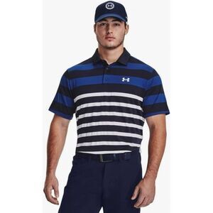 Under Armour Mens Polo 2XL Blue White Playoff 3.0 Golf Shirt Striped Loose Fit